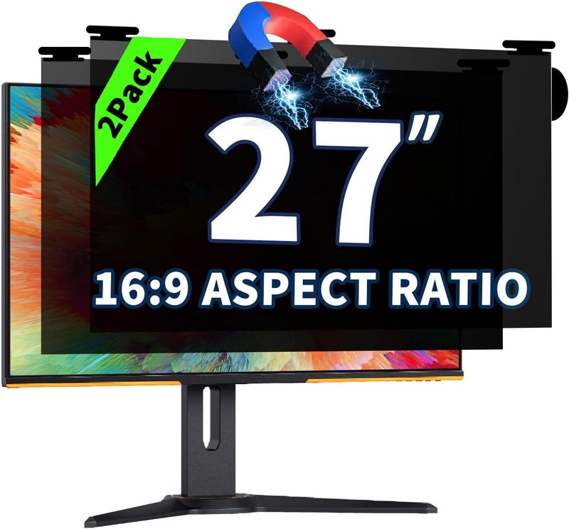 HALOViE 2 Pack Magnetic Hanging Computer Privacy Screen 27 Inch for 16:9 Widescreen Monitor, Removable Privacy Screen Anti Glare Blue Light Computer Screen Privacy Shield, Anti-Scratch 27 in Protector Film - Image 1